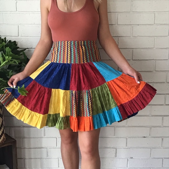 Dresses & Skirts - Handmade Circle Ruffled Mini Skirt Patchwork